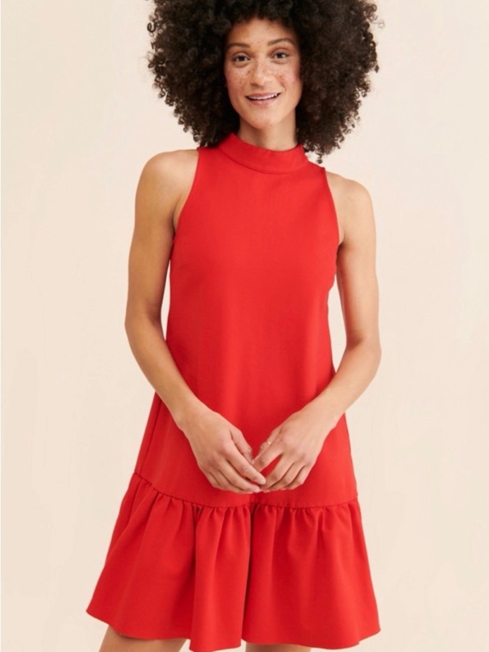 Anthropologie Maeve | Sleeveless Red Ruffle-Hem Dress